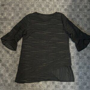 IC by Connie K black sheer textured asymmetrical tulip sleeve tunic top goth